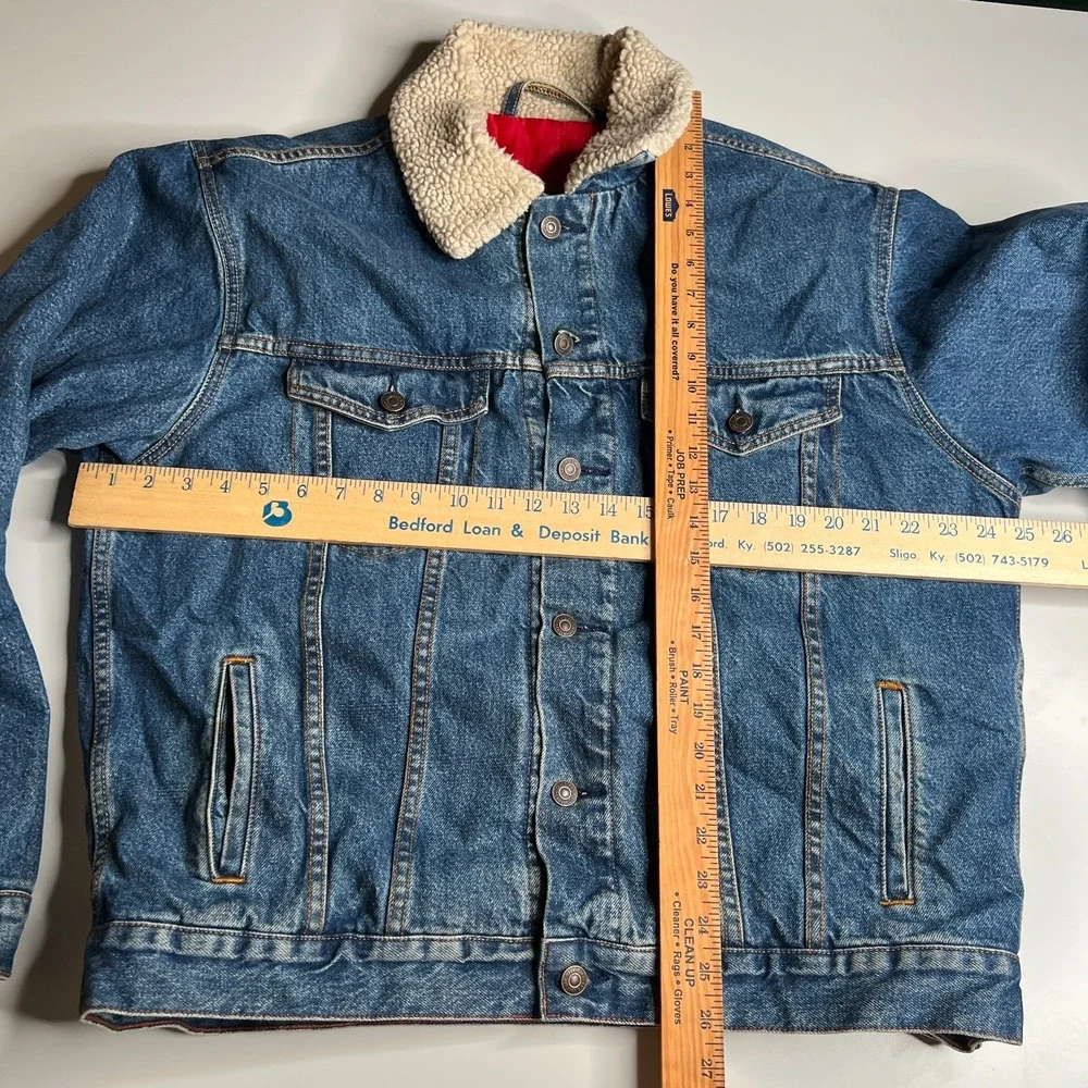 Levi's Strauss Signature Sherpa Lined Denim Trucker Jacket Men's L Blue Jean Red